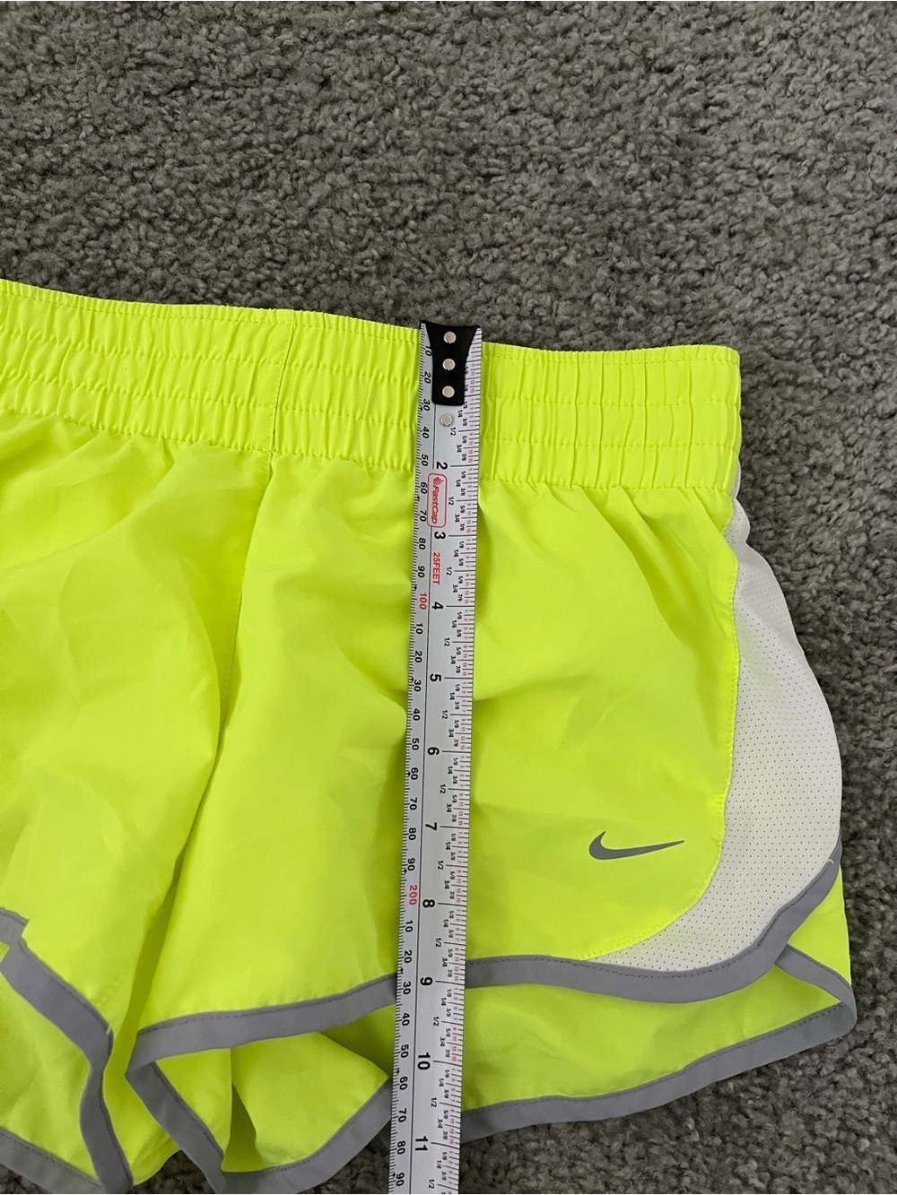 Nike Women's Neon Yellow Athletic Running Shorts with Gray Trim - Picture 5 of 8